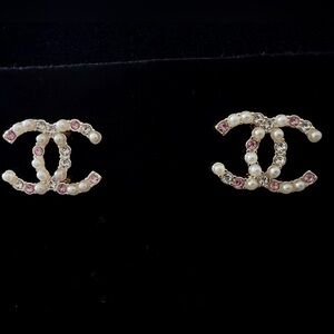 CHANEL Pearl and Pink Crystal Earrings